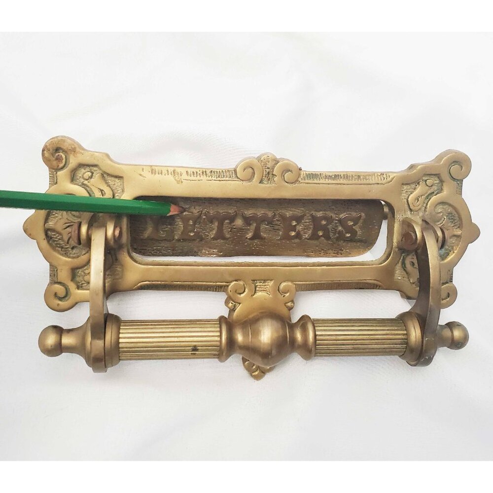 Solid Heavy Brass Door Knocker With Mail Slot "Letters" Antique Vintage Ornate - Picture 3 of 6